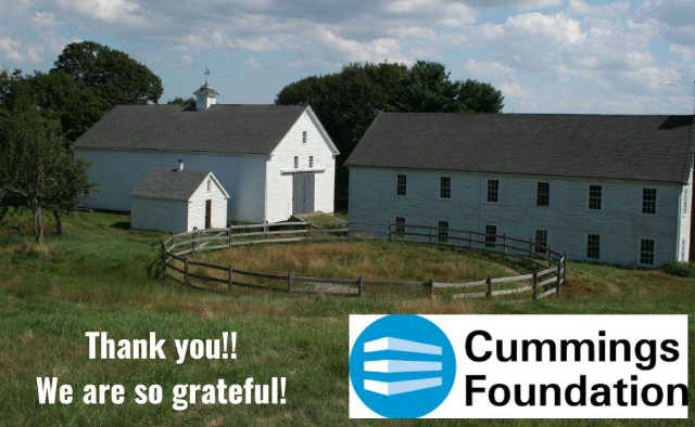 Wright-Locke Farm Barns behind the words Thank You to the Cummings Foundation